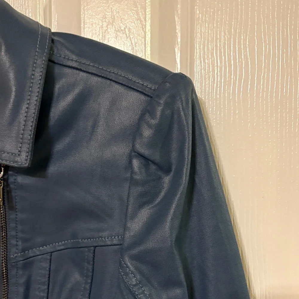 WHBM Blue Coated Denim Zippered Jacket - Picture 5 of 15